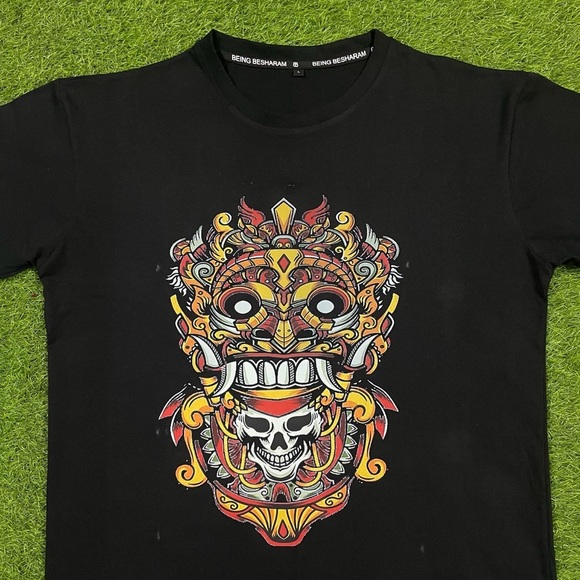 Barong mask crew neck black unisex graphic T-shirt - Picture 3 of 5